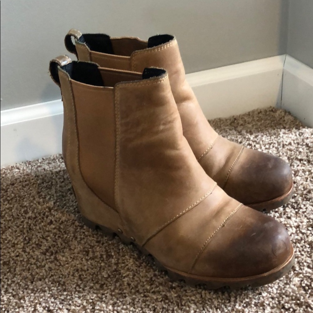 Sorel, Lea wedge bootie, 7.5, camel brown